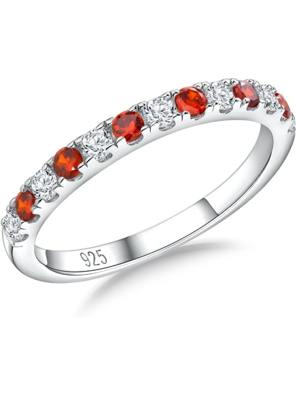 Stackable Birthstone Eternity Band Ring - 925 Silver/Gold-Plated, Thin 2.7mm